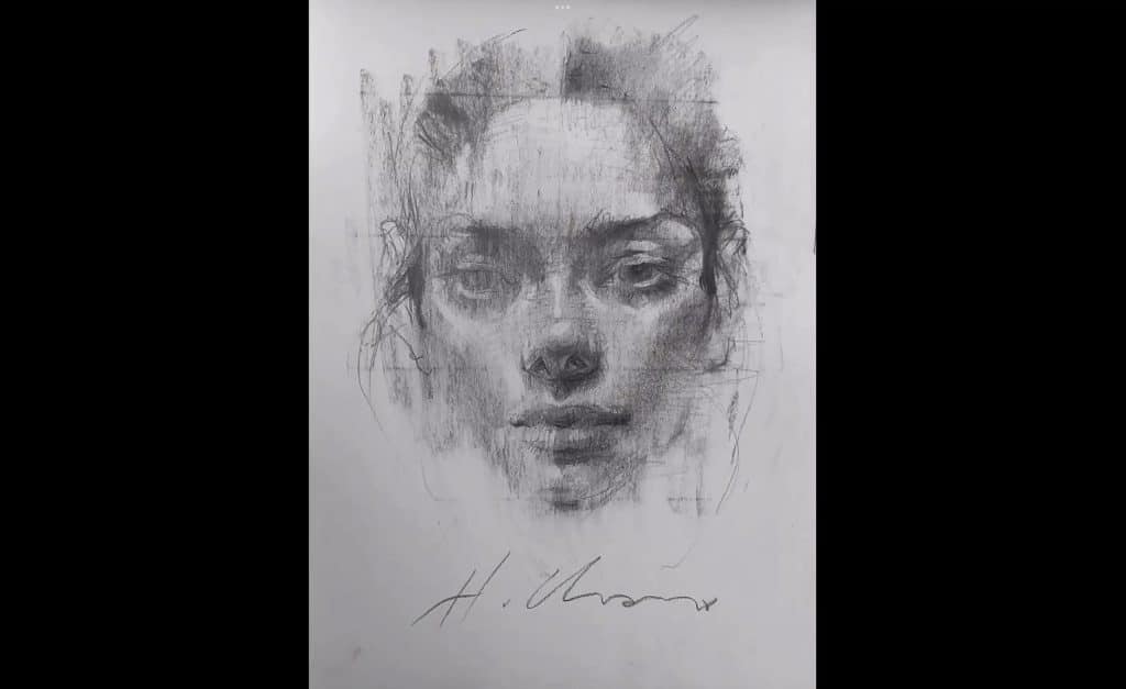Harvey Chan Charcoal Demo drawing the female head