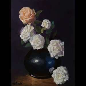 Matt Miller Oil Painting of White Roses