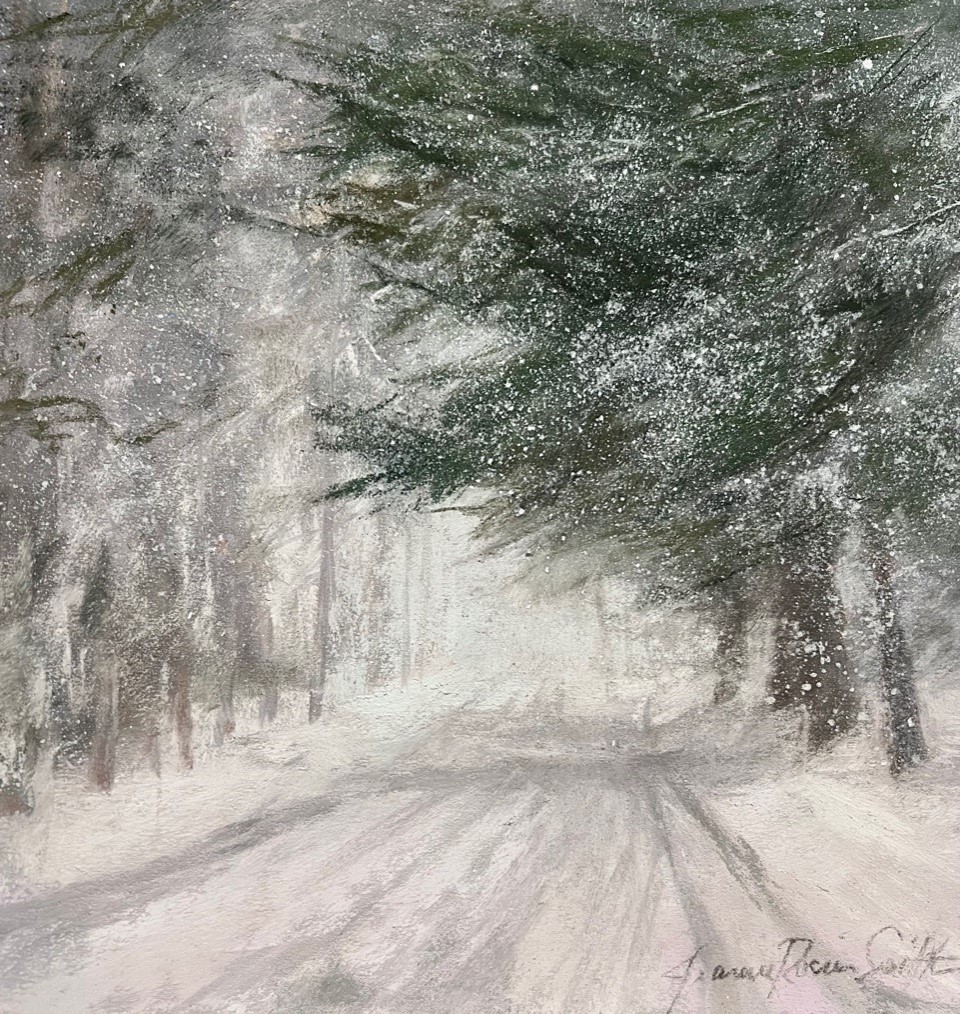 Jeanne Rosier Smith demo painting of a blizzard