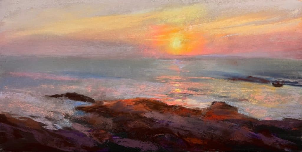 Jeanne Rosier Smith pastel painting of a beach at sunrise