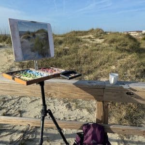 Jeanne Rosier Smith plein air beach scene setup photo