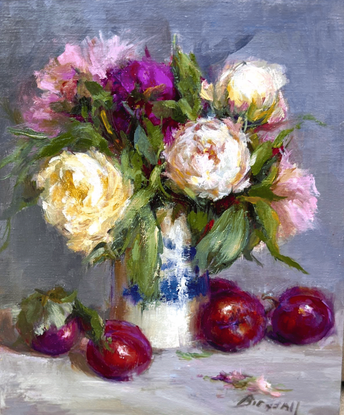 Flower and Plum painting by Stephanie Birdsall