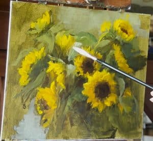 Stephanie Birdsall painting sunflowers