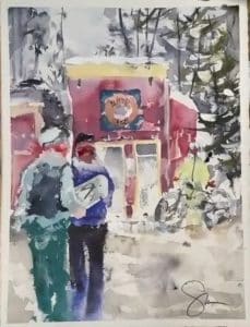 Winter scene watercolor painting by Steve Griggs