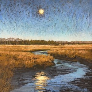 Liz Haywood-Sullivan pastel painting of a moonlit marsh